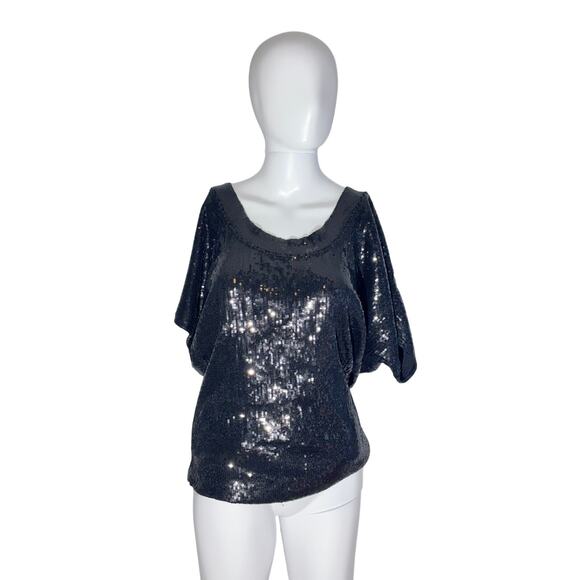 Guess by Marciano S Black Sequin Batwing Dolman Sleeve Blouse - Picture 1 of 7